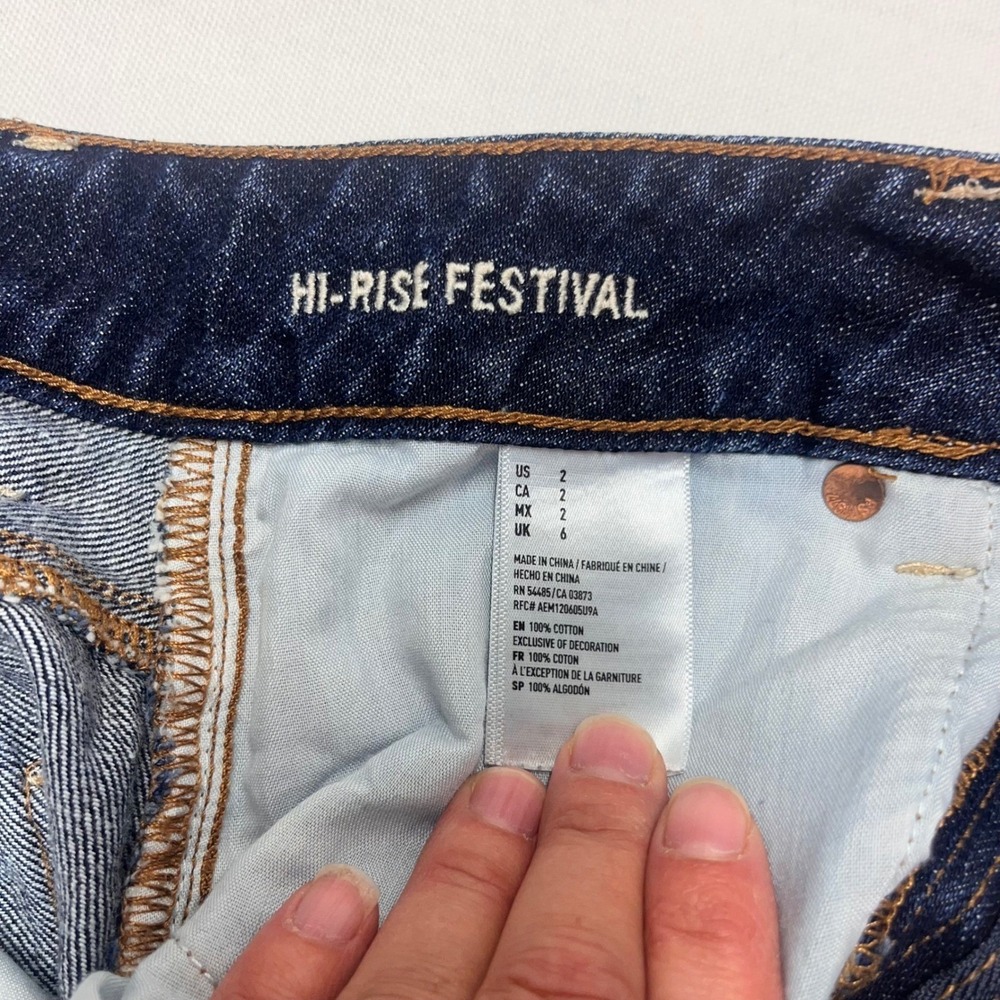 American Eagle Denim‎ Shorts Hi-Rise Festival Frayed Hem Dark Wash Size 2 - Picture 4 of 7